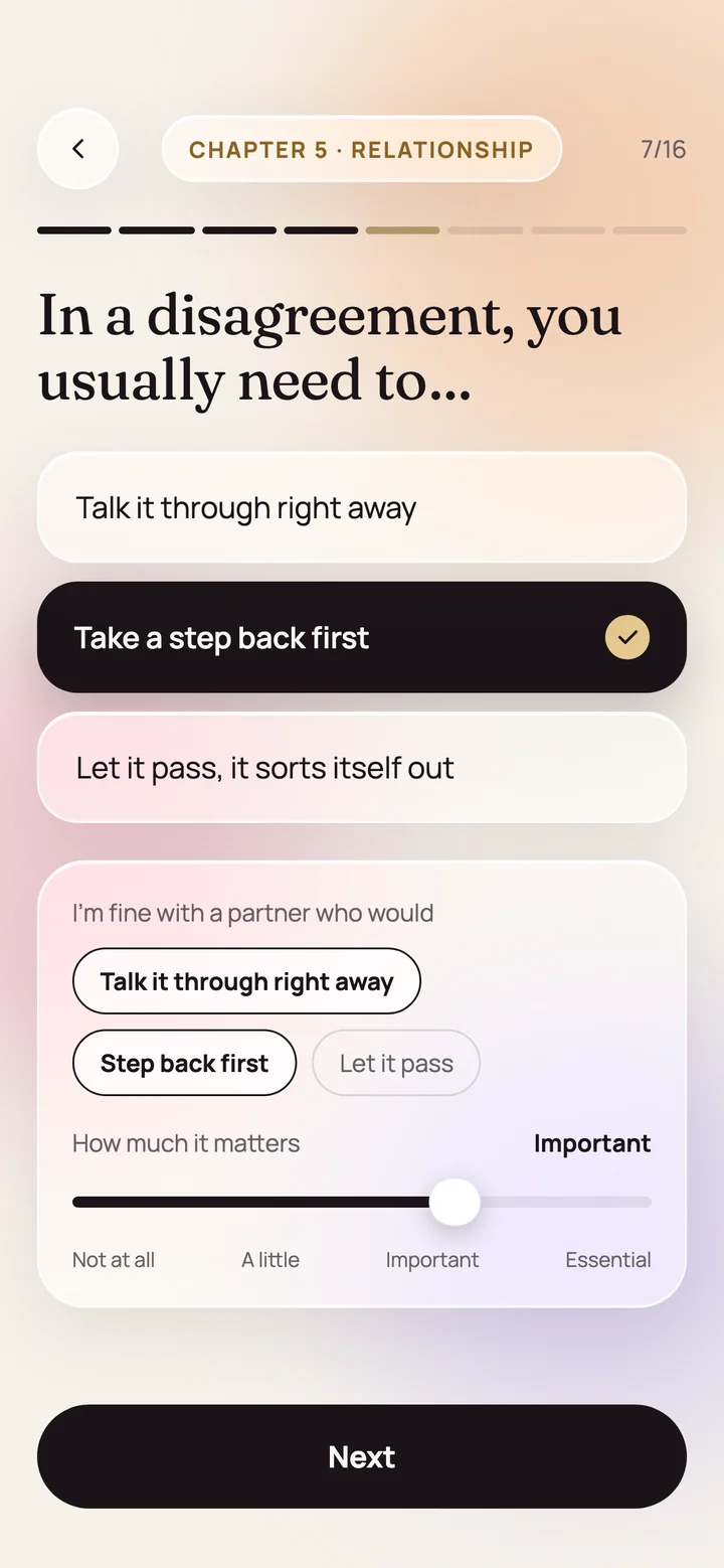 The Aparté questionnaire screen