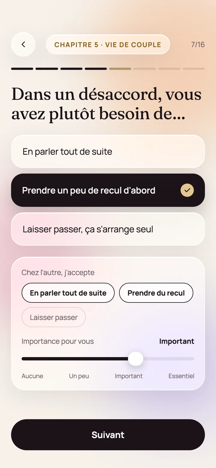 Écran du questionnaire d’Aparté